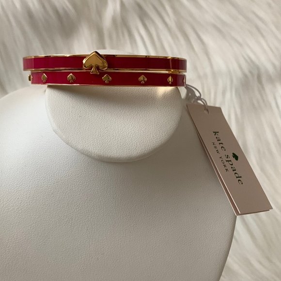 KATE SPADE Thin Enamel Hinged Bangles Set in Bright Rose - Picture 1 of 3